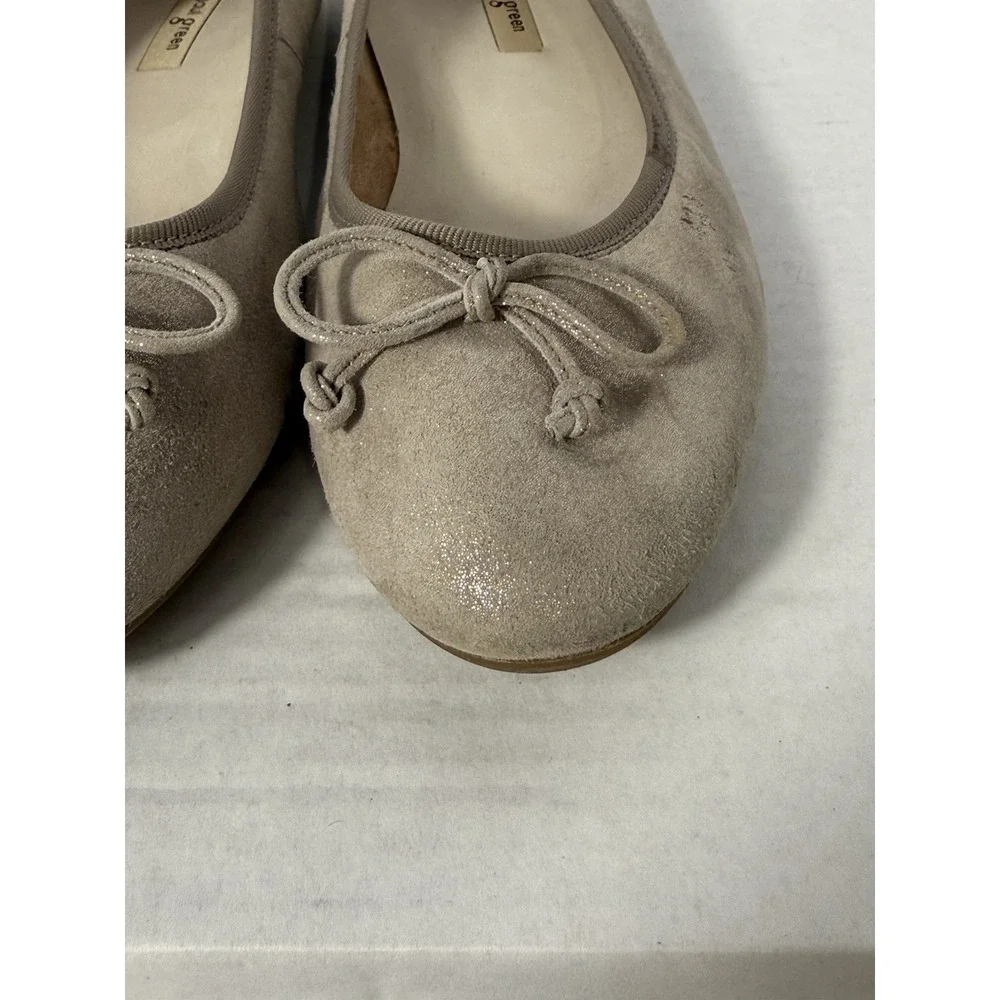 Paul‎ Green Suede Ballet Flats Taupe Shimmer Bow Slip On Shoes Women's
